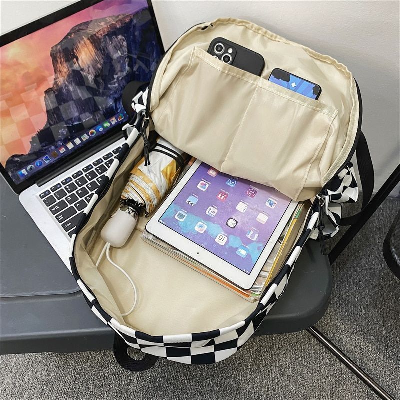 Backpack Large Students Schoolbag Stripe Style Fashionable Waterproof Polyester