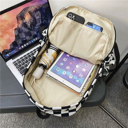 Backpack Large Students Schoolbag Stripe Style Fashionable Waterproof Polyester