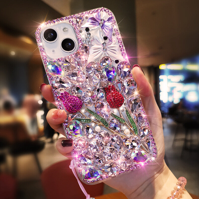 For iPhone 16/17 Pro Max 11/12/13/14/15 Luxurious Inlaid Rhinestones Phone case
