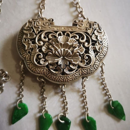 Vintage Hollow Silver Lock Pendant Wealth Pattern Double Sided Antique Jewelry