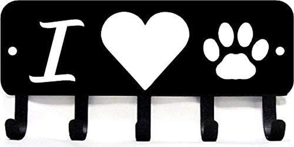 I Heart Cat Paw - Key Rack Holder - 6 Inch Wide/9 Inch Wide Metal Wall Art