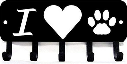 I Heart Cat Paw - Key Rack Holder - 6 Inch Wide/9 Inch Wide Metal Wall Art