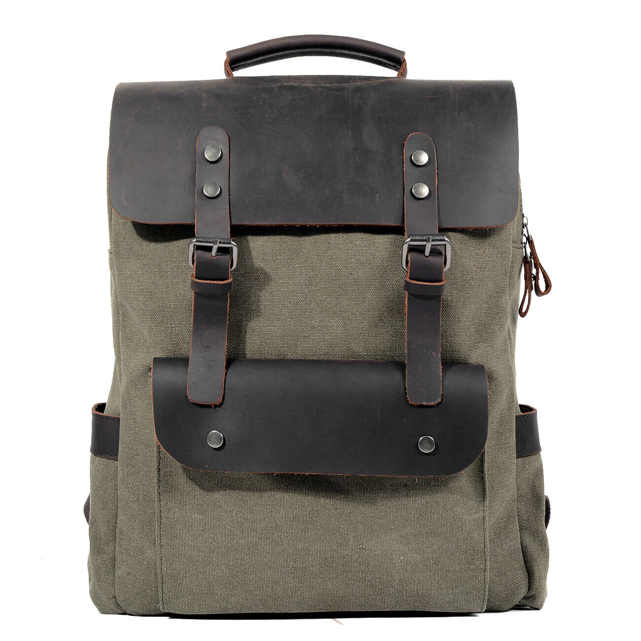 Vintage Real Leather Durable Canvas Backpack Rucksack Satchel 15" Laptop Bag