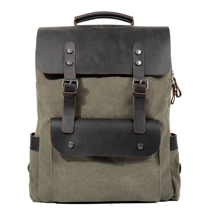 Vintage Real Leather Durable Canvas Backpack Rucksack Satchel 15" Laptop Bag