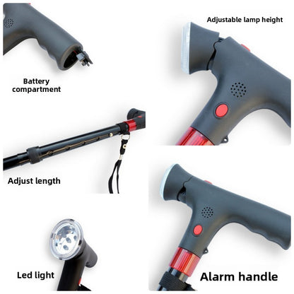 Elderly anti slip intelligent cane with anti fall warning light folding cane