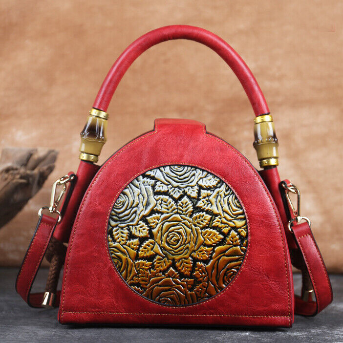 Women's Retro Soft Leather Handbag Tote Embossed Crossbody Shoulder Shell Bag