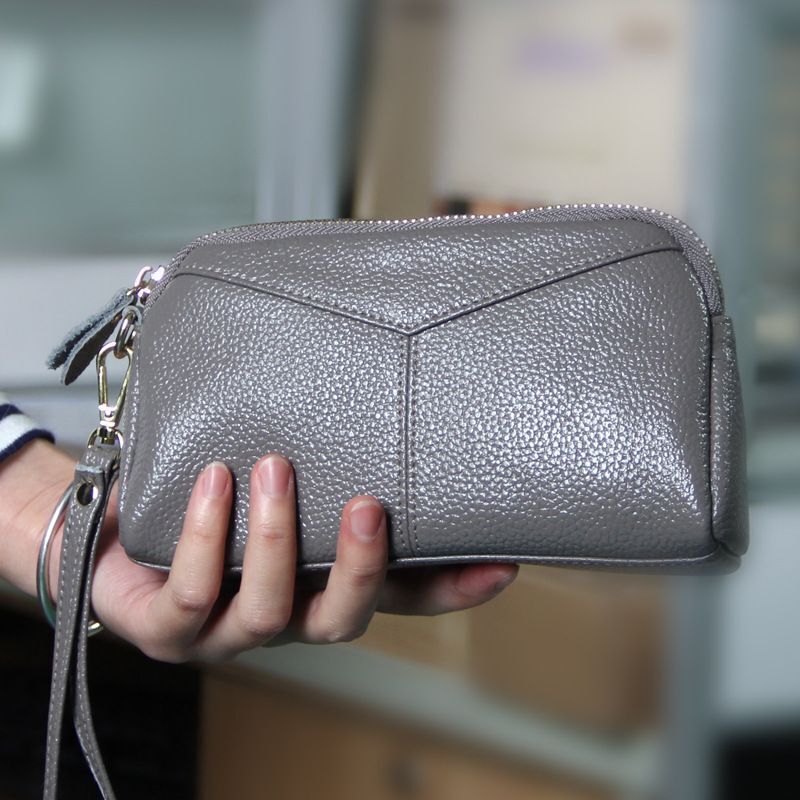 Cow Leather Women Day Clutch Bags Handbag For Women Lady Wristlet Solid Zipper