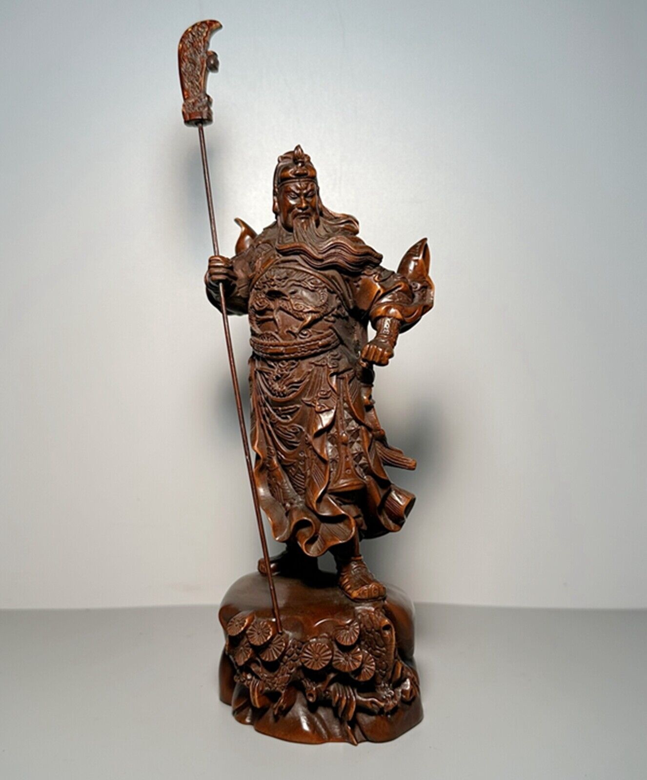Collection Chinese Boxwood Carving Guan Yu Figure Statue Woodwork Sculpture Art