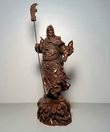 Collection Chinese Boxwood Carving Guan Yu Figure Statue Woodwork Sculpture Art