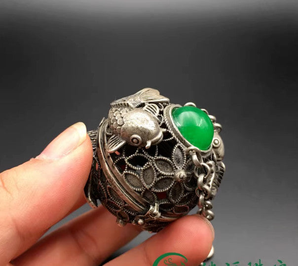 Antique White Copper Hollow Sandalwood Perfume Ball Pendant -