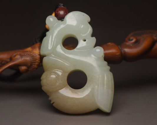 Chinese Natural Hetian Jade Carving Exquisite Unique Statue Pendant Jewelry Gift