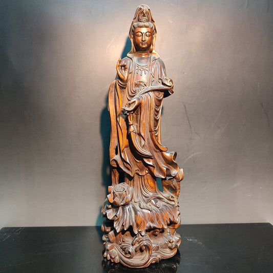 Wooden Chinese Kwan-Yin Statues Figurines Quan Yin Statues Buddha Wood Carving