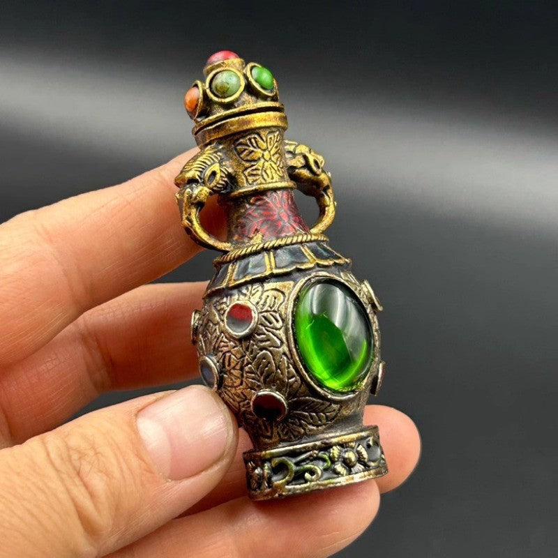 Archaizing Copper Snuff Bottle Tibetan Style Handicraft Home Decoration Ornament