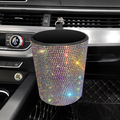 Bling Rhinestones Car Auto Trash Can Garbage Rubbish Bin Dust Case Holder Box