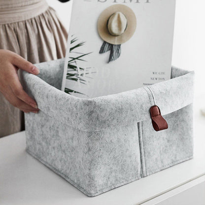 1pc Living Room Tea Table Gray Sundries Storage Basket Cloth Felt Storage Box