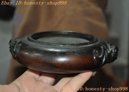 5.8'' Marked Chinese Dynasty Bronze Wealth Bat Bird Statue Incense Burner Censer
