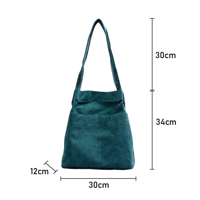 Corduroy Tote Bag Carry Shoulder Bag Retro Handbag Inner Pocket Travel Shopping