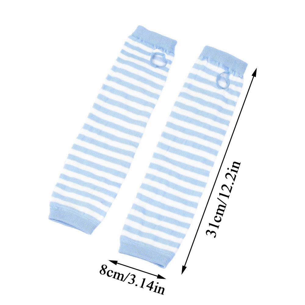 Women Striped Arm Sleeve Mittens Arm Hand Warmer Knitted Long Fingerless Gloves