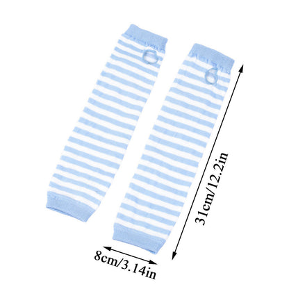 Women Striped Arm Sleeve Mittens Arm Hand Warmer Knitted Long Fingerless Gloves