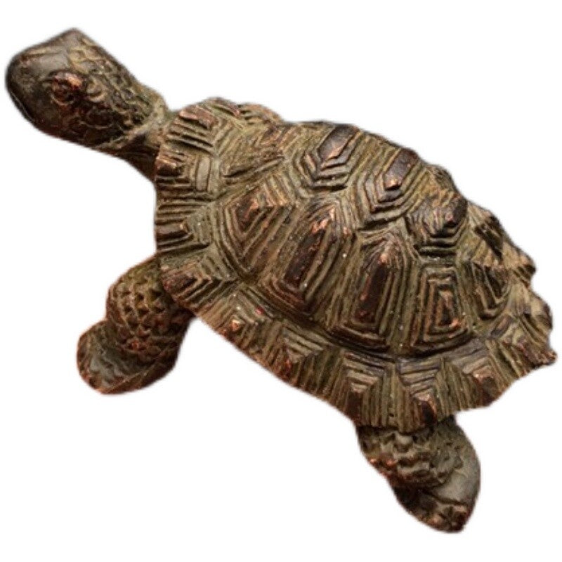 2.28" Chinese Kung Fu Tea Vintage Brass Money Turtle Shelf Luck Sculpture