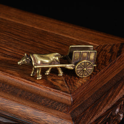 Brass Oxcart Statue Yellow Bull Ornaments Figurine Home Desktop Decor Ornaments