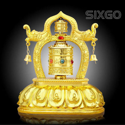 Battery/Solar Prayer Wheel Arch w/ Bells Luck Signs Buddha Mantras OM w/ Gifts