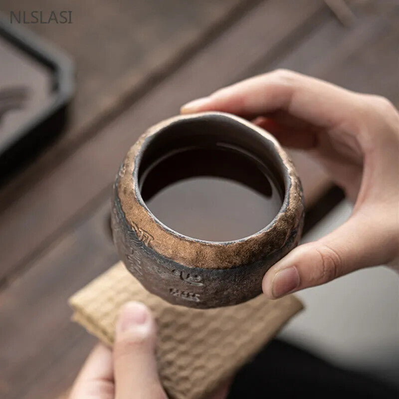 Buddhism 120ml Rough Pottery Handmade Relief Heart Sutra Zen Cup Ceramic Master