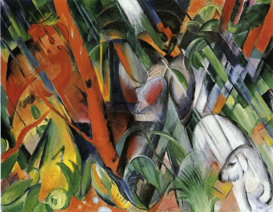 Dream-art Oil painting abstract animals in landscape In-the-Rain-Franz-Marc art