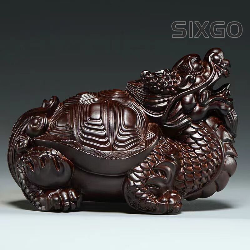 Chinese Black Sandalwood Wood Carving Dragon Turtle