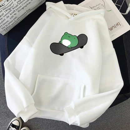 Oversized Sweatshirt Skateboard Frog Men Women's Hoodies Harajuku Warm Pullover