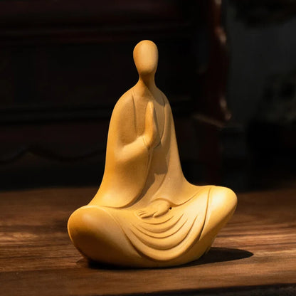 Yixing Handmade Sculpture Purple Clay Tea Pet Buddha Monk Figurine Ornaments