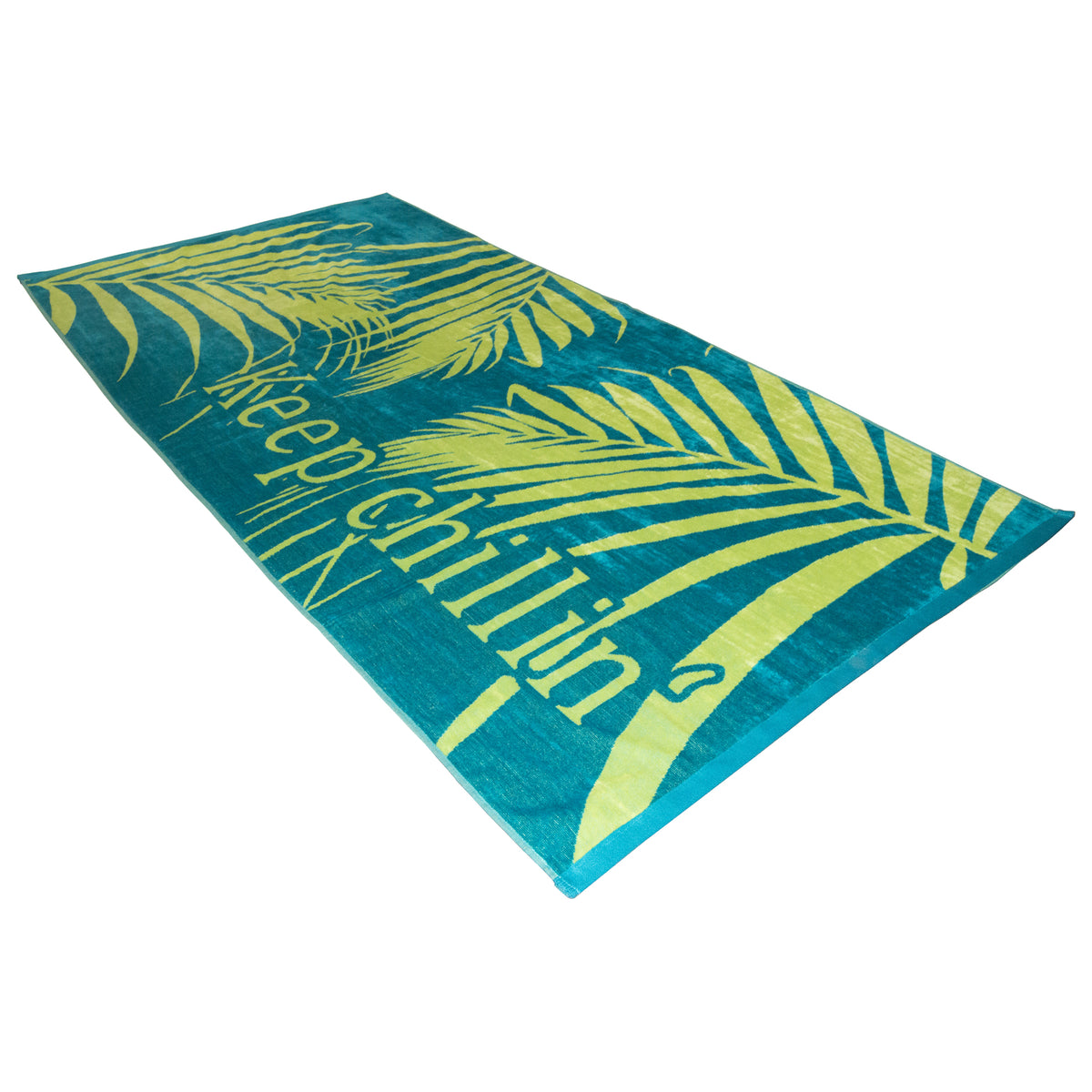 Turquoise Keep Chillin' Velour Beach Towel (100% Cotton, 36" x 70", GSM 400)
