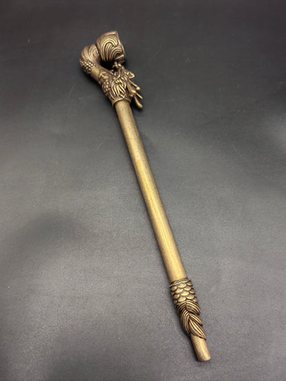 8.8"IN Chinese Collectible Hand-Carved Dragon Head Retro brass Tobacco Pipe