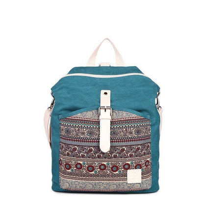 Canvas Backpack Flower Embroidery School Bag Traveling Purse 30*13*38CM Red/Blue