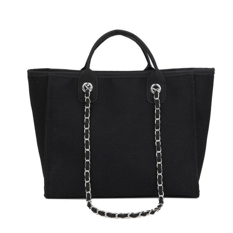 Casual Large Capacity Tote Chains Women Handbags Luxury Canvas Lady Shoulder Bag