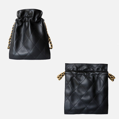 Quilted Real Leather Drawstring Bucket Shoulder Bag Purse Crossbody Handbag Tote
