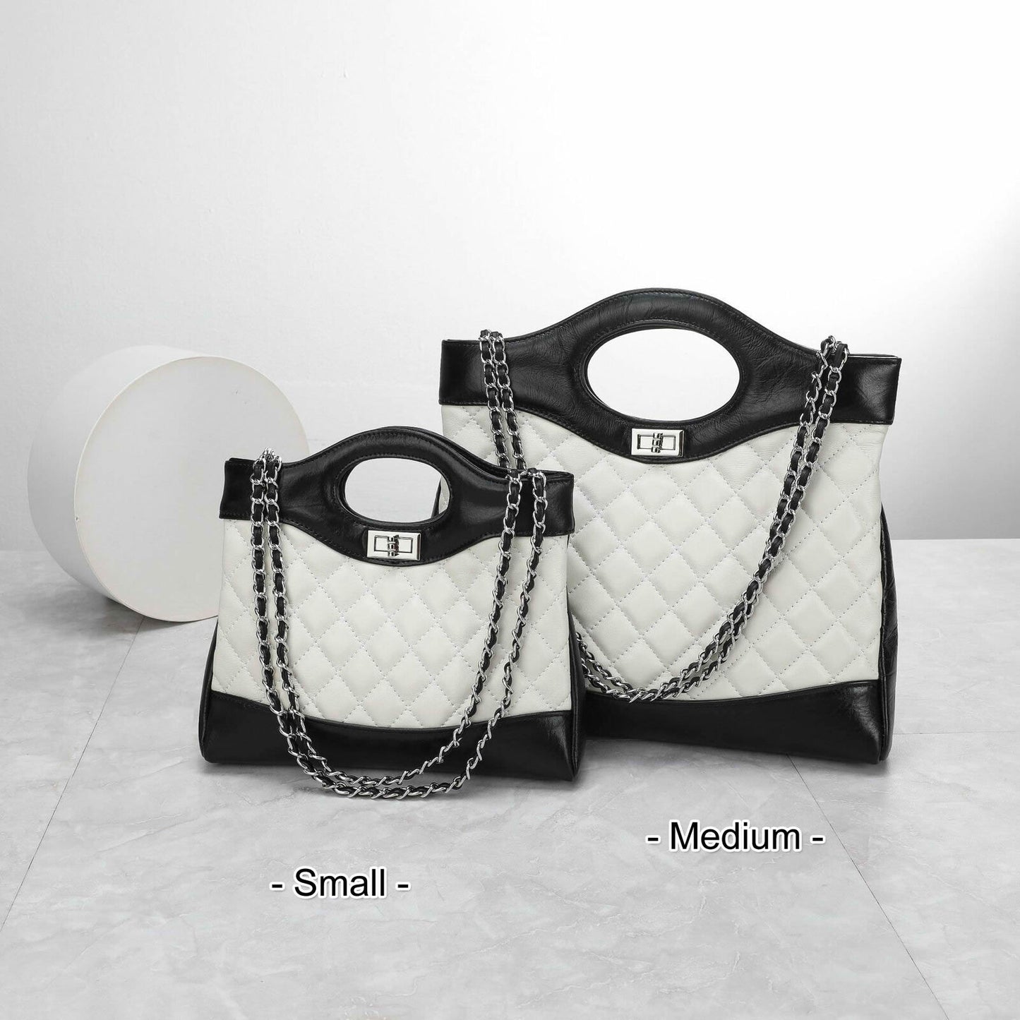 Quilted Sheepskin Real Leather Tote Purse Handbag Shoulder Bag Fashion w/ Chains