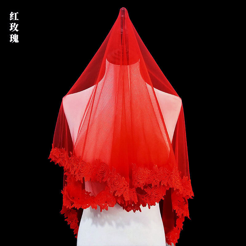 Chinese Wedding Bride Red Veil Translucent Veil Chinese Style Veil Headdress