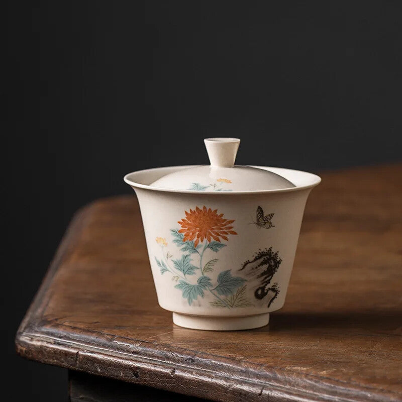 150ml Gaiwan Tea Ceramic Tureen Chinese Flower Bird Pattern Cup Tea Bowl Tea Set