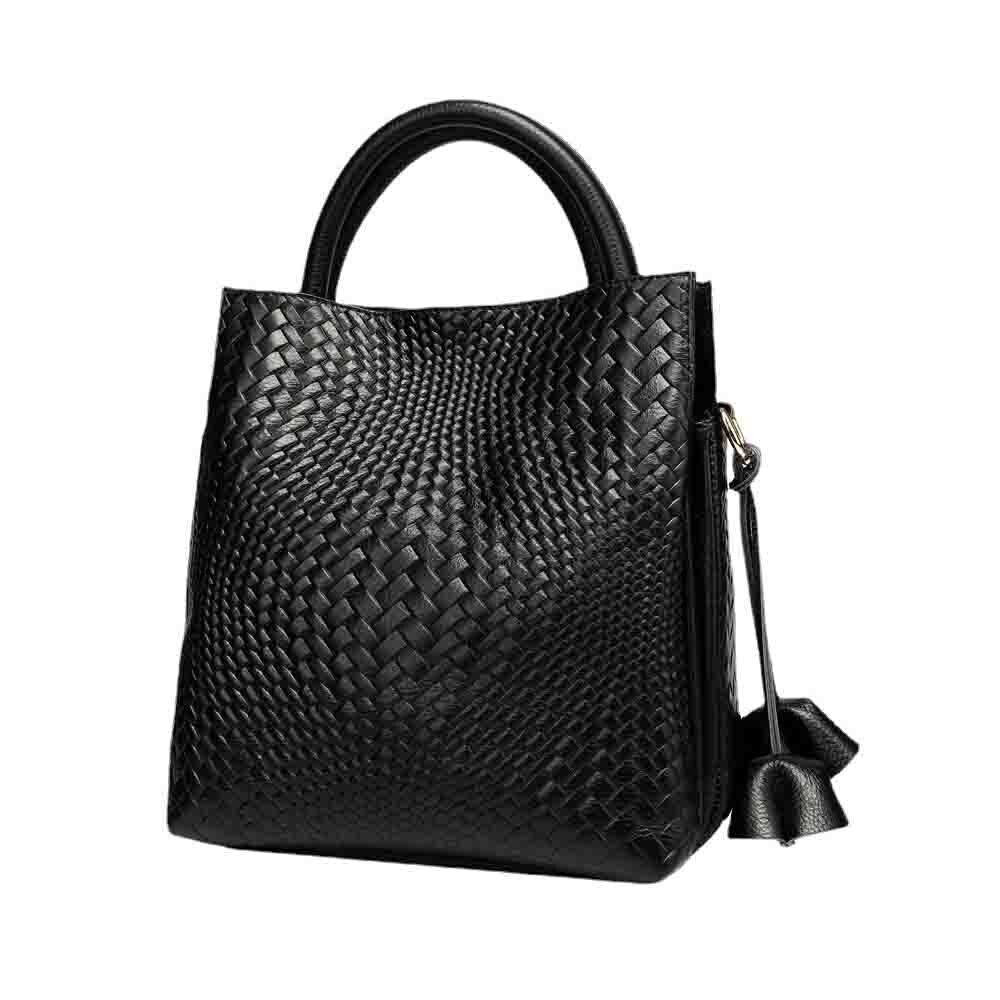 Fashion Bucket Bag Genuine Leather Handbag Purses Soft Casual Tote Bags Cotton