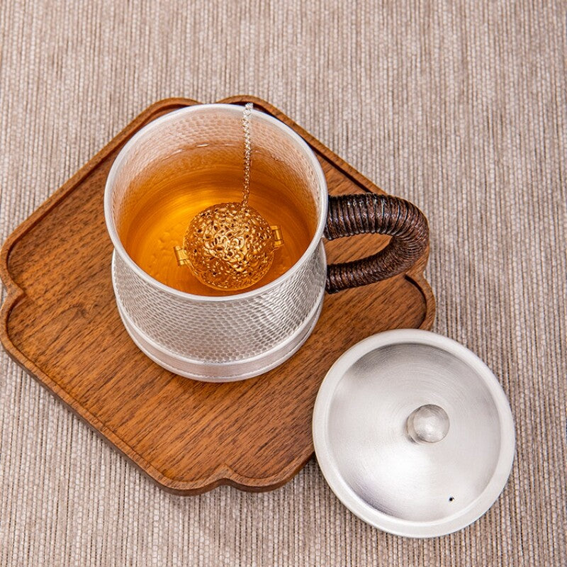 Full Handmade Artware 999 Sterling Silver Tea Stainer Filter Luxury Health Care