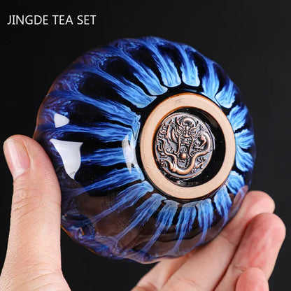 130ml Tradition Kiln Transformation Ceramic Teacup Handmade Silver Inlay Tea Cup
