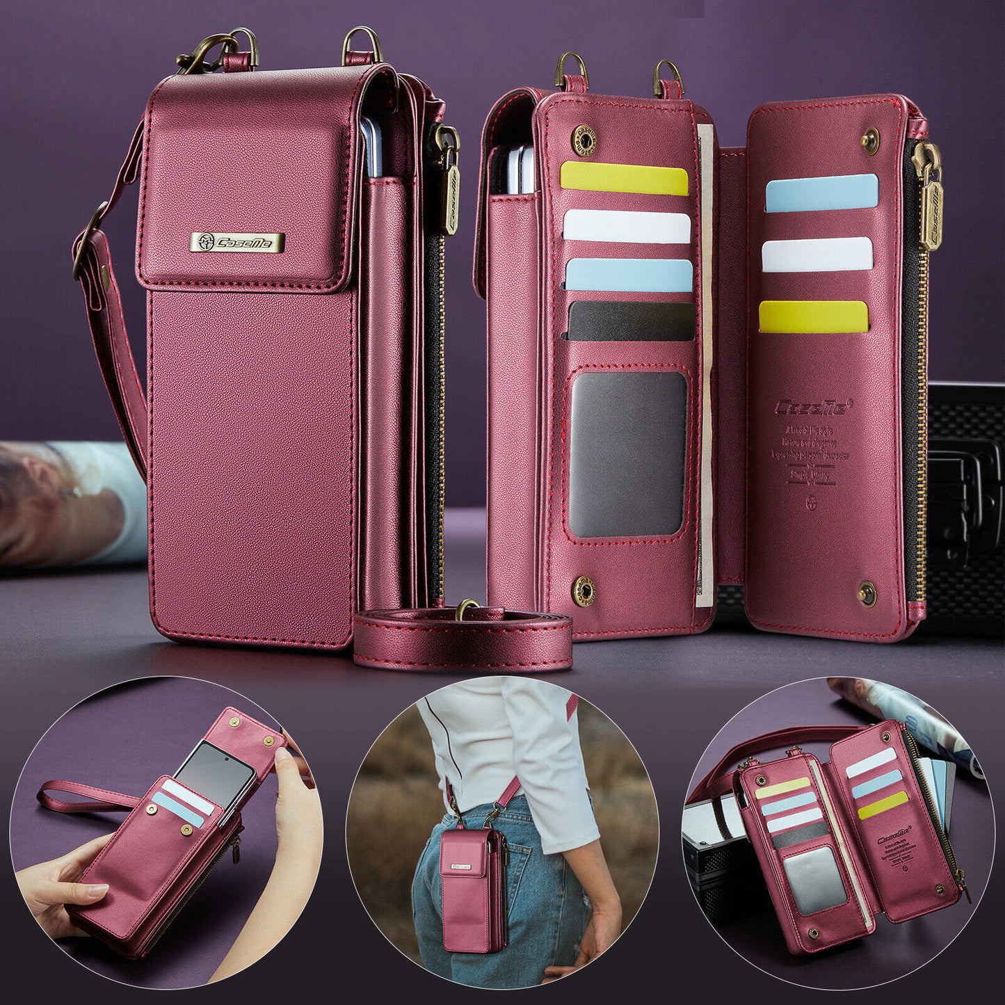 Crossbody Wristlet Wallet Case PU Leather for Samsung Galaxy Z Fold 3/4/5/6/7/8