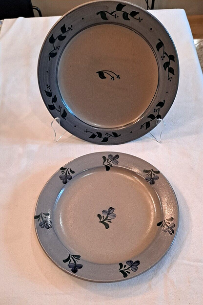 Lot of 2 Rowe Pottery Salt Glaze Blue Stoneware Plates 10.75"