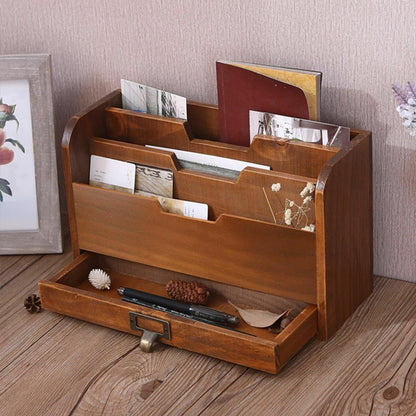 Multifunction Desk File Letter Mail Box Storage Sorter Organizer Wood 29x17x11cm