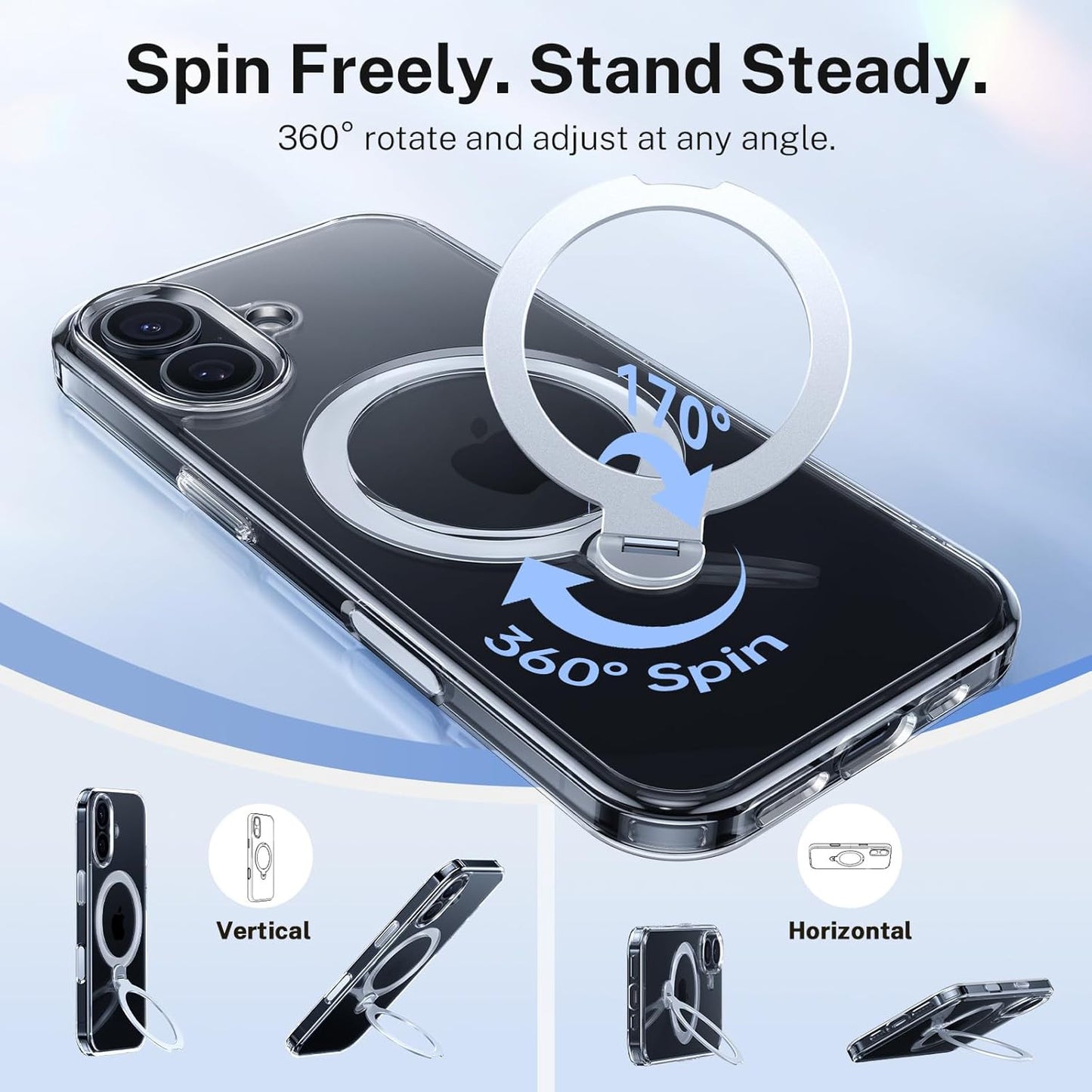 For Iphone 17 Case: with 360° Spin Magnetic Stand, Camera Control Button, Fit fo