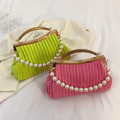 Leather Shoulder Bag Pearl Chain Handbag Crossbody Bags Chain Purse 26*9*15 CM