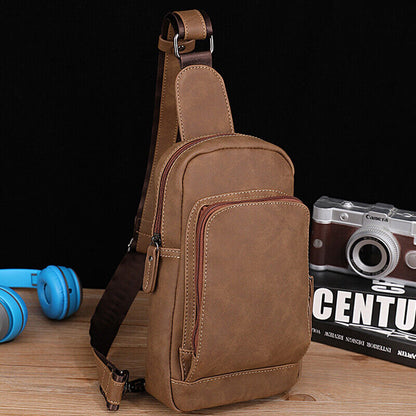 Sling Backpack Men's Leather Crossbody Chest Bag Shoulder Bag Casual Daypack