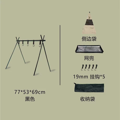 Camping Triangle Shelf Double-Layer Hook Net Bag Outdoor Picnic Hanging Rack