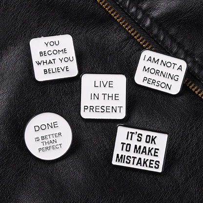 3PCS Motivational Quotes Live Enamel Brooch Pins Happy Life Bag Hat Lapel Badge